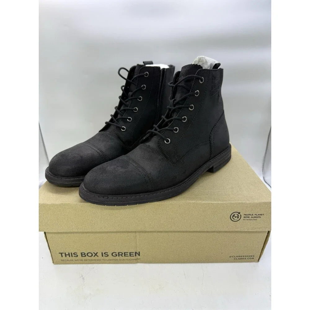 Clarks Clarkdale West Black Suede Lace Up Side Zipper Men’s Dress Boots 11.5 M